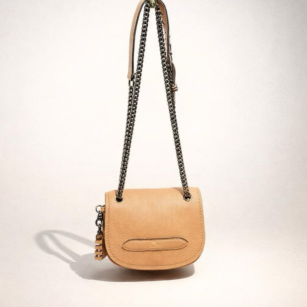 Coach Beige Leather Crossbody Bag with Chain